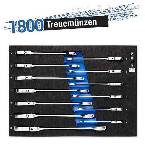 Normfest Gelenk-Ratschen-Ring-Maulschlüsselsatz 13-teilig, Schubladengröße M